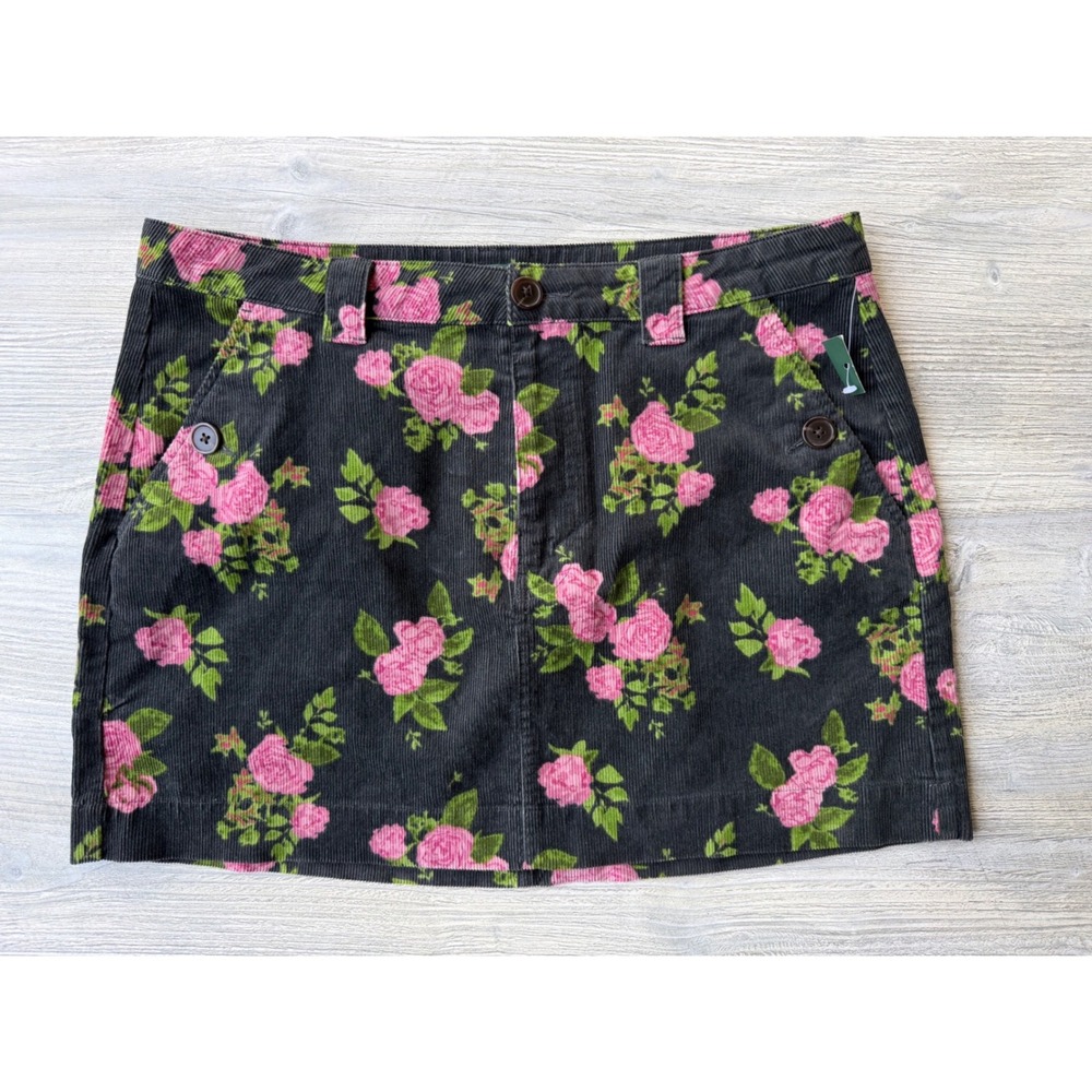 Wild Fable Floral Corduroy Mini Skirt Pink Rose Black Grannycore Academia 14
